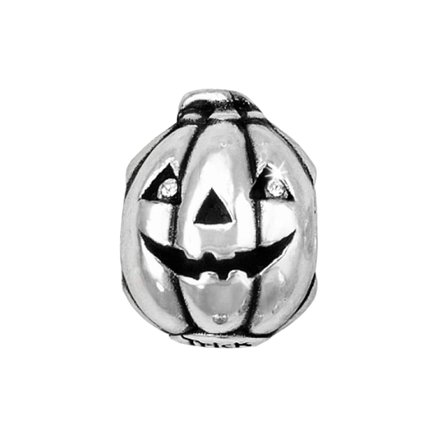 Brighton jack-o'-lantern pumpkin charm with silver-plated finish and crystal eye accents on a white background