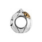 Brighton bead charm with silver-plated ribbed design and gold-tone engraved leaf accent on a white background
