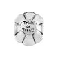 Brighton pumpkin charm bead with engraved Trick or Treat text and silver-plated ribbed finish on a white background