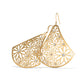 Brighton drop earrings with brushed gold-plated fan shape, cut-out daisy pattern, and crystal accents on a white background