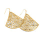 Brighton drop earrings with brushed gold-plated fan-shaped floral cutout design and crystal accents on a white background