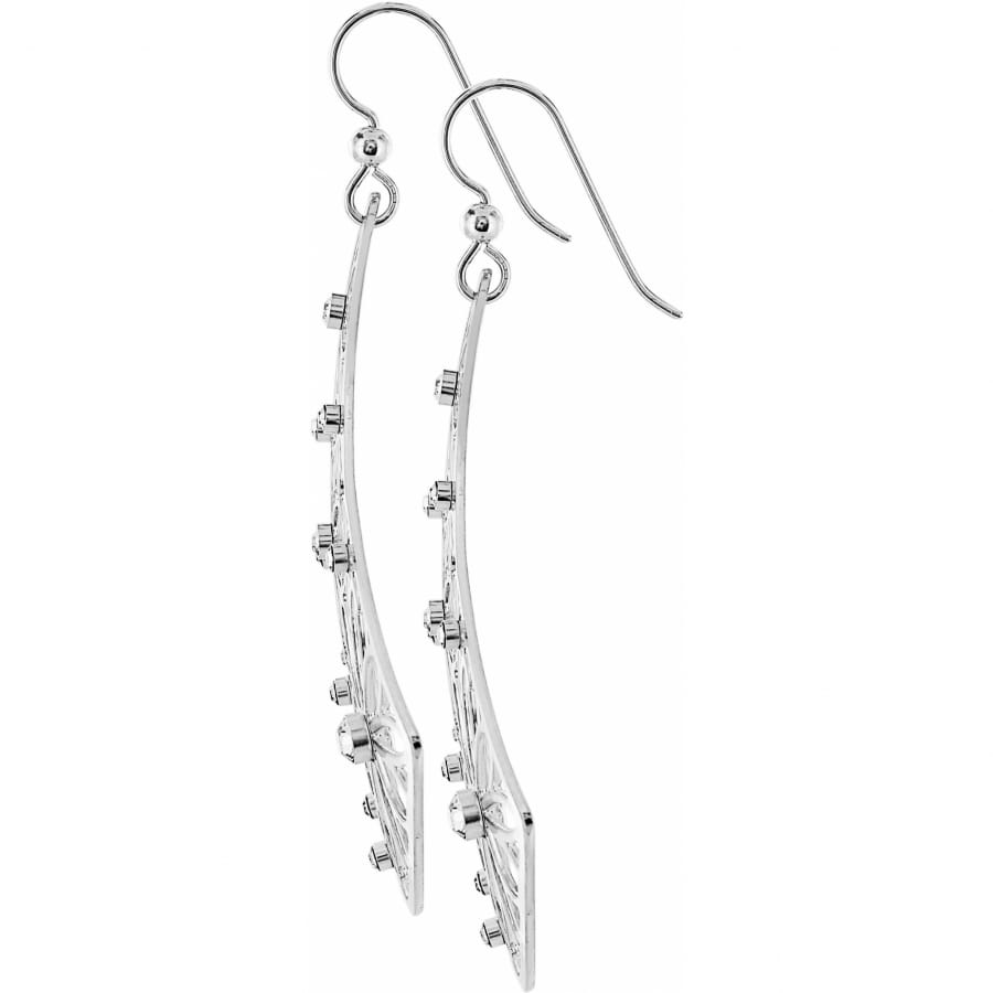 Brighton drop earrings with curved silver-tone bars, beaded accents, and fishhook wires on a white background