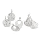 Brighton drop earrings collection with brushed silver-plated floral filigree designs in round and fan shapes on a white background