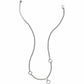 Brighton silver-plated station necklace with textured chain links and open quatrefoil accents with lobster clasp on a white background
