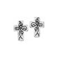 Brighton stud earrings with silver-plated cross design and etched scroll motif detailing on a white background