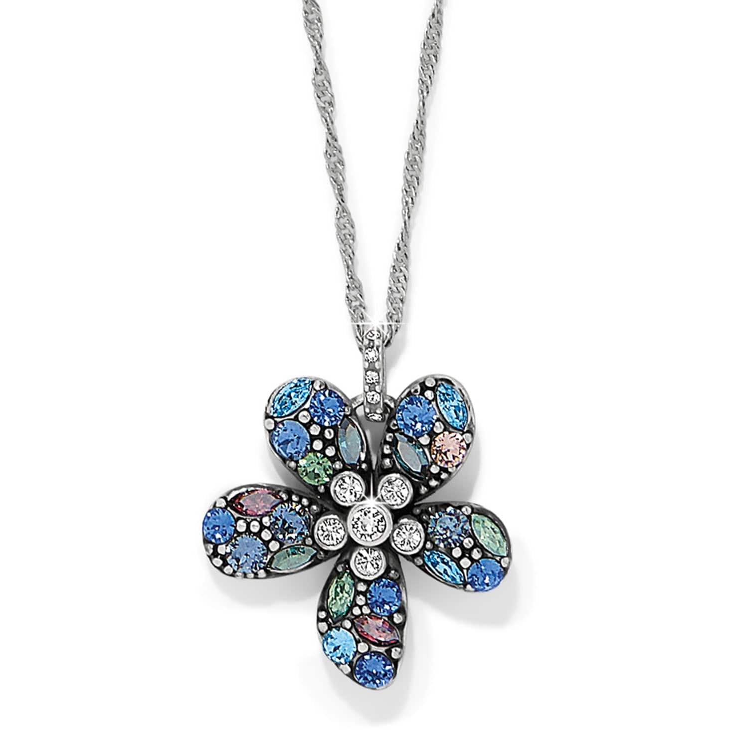 Trust Your Journey Flower Reversible Necklace silver-blues 1