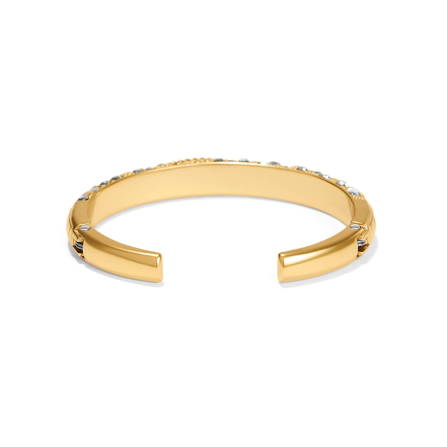 Brighton hinged cuff bracelet with gold-plated finish and crystal accents shown from the back on a white background