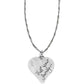 Brighton heart pendant necklace with silver-plated finish, engraved Trust Your Journey, and crystal-accented bail on a white background