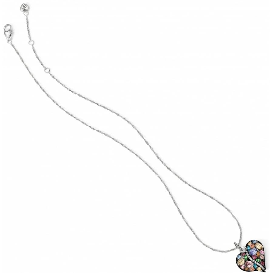 Brighton heart pendant necklace with multicolored crystals and silver-plated chain on a white background