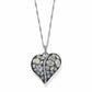 Brighton heart pendant necklace with silver-plated chain and clustered crystals in clear and blue tones on a white background