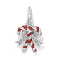 Brighton silver-plated candy cane charm with red enamel stripes and crystal-accented bow on a white background