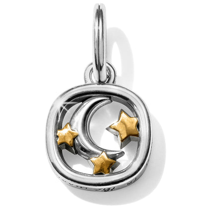 Brighton charm with silver-tone crescent moon and gold-tone stars in a two-tone frame on a white background