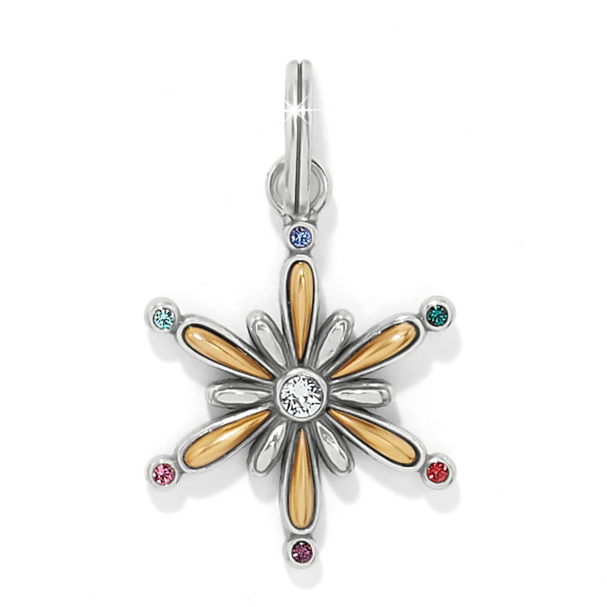 Brighton star charm with two-tone finish, central crystal, and multicolored crystal accents on a white background