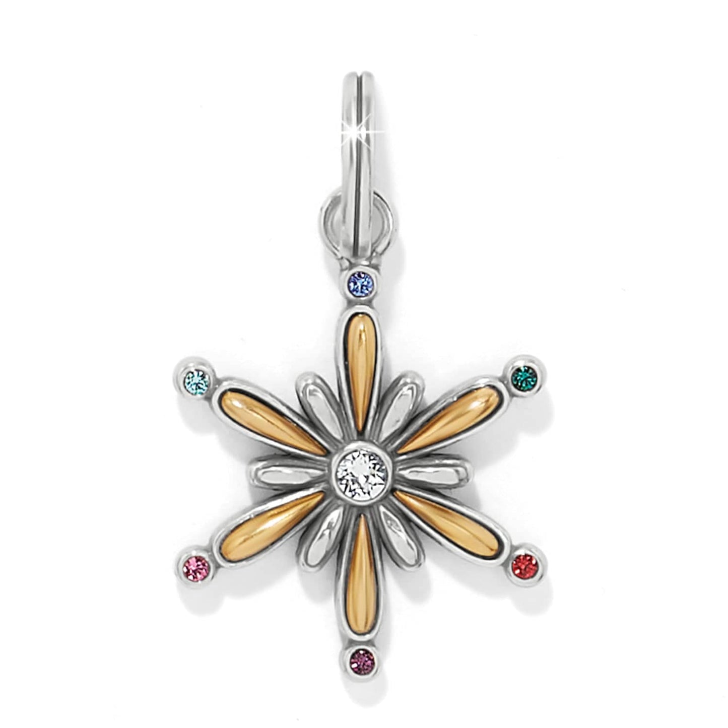 Brighton star charm with two-tone finish, central crystal, and multicolored crystal accents on a white background