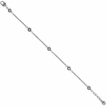 Brighton silver-plated chain bracelet with light blue crystal station accents and lobster clasp on a white background