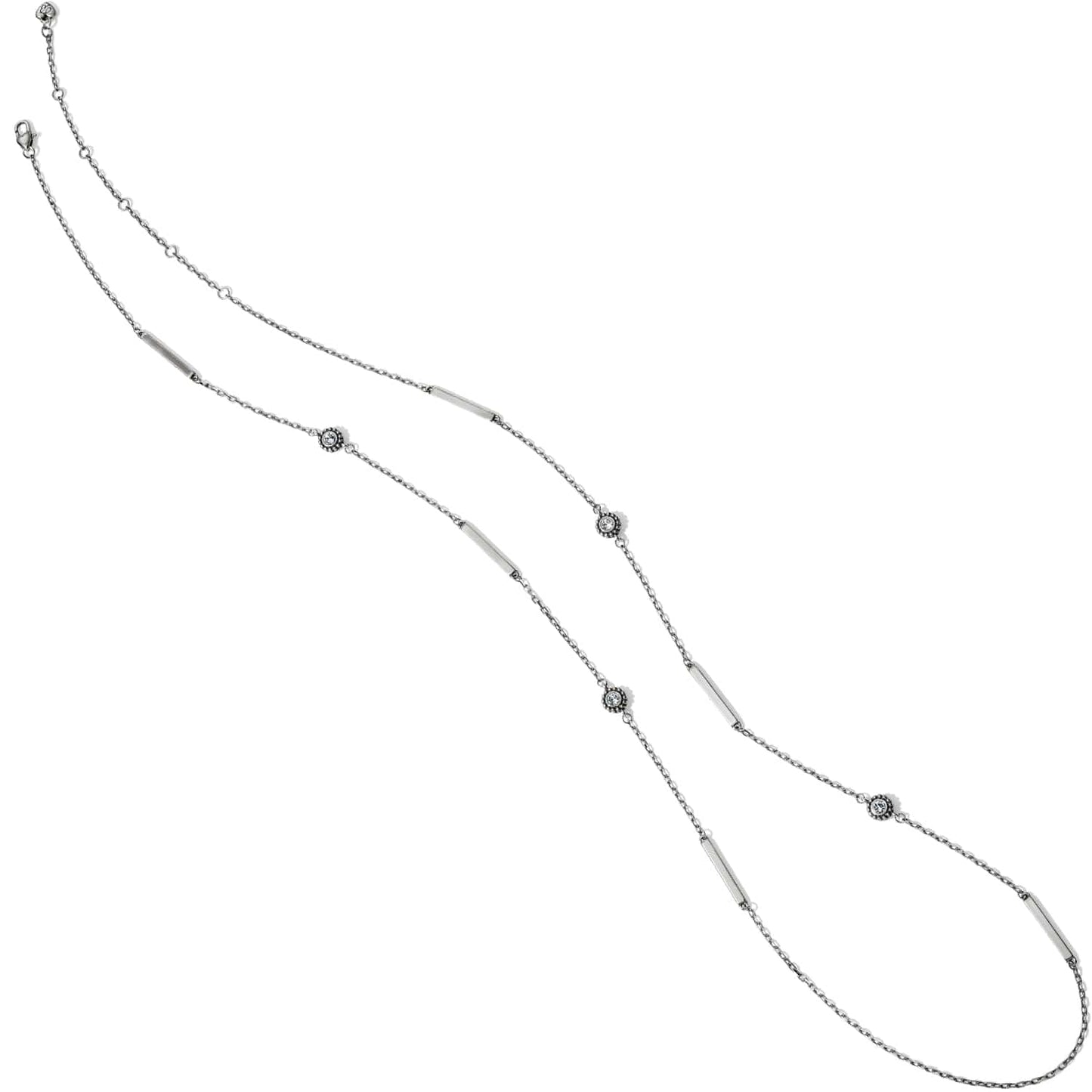 Brighton silver-plated station necklace with crystal accents and polished bar links on a white background
