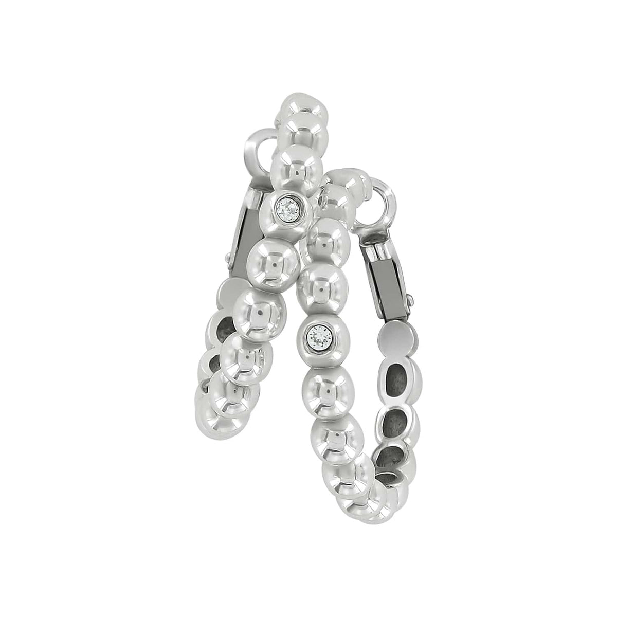 Brighton hoop earrings with silver-plated beaded design and crystal accents on a white background