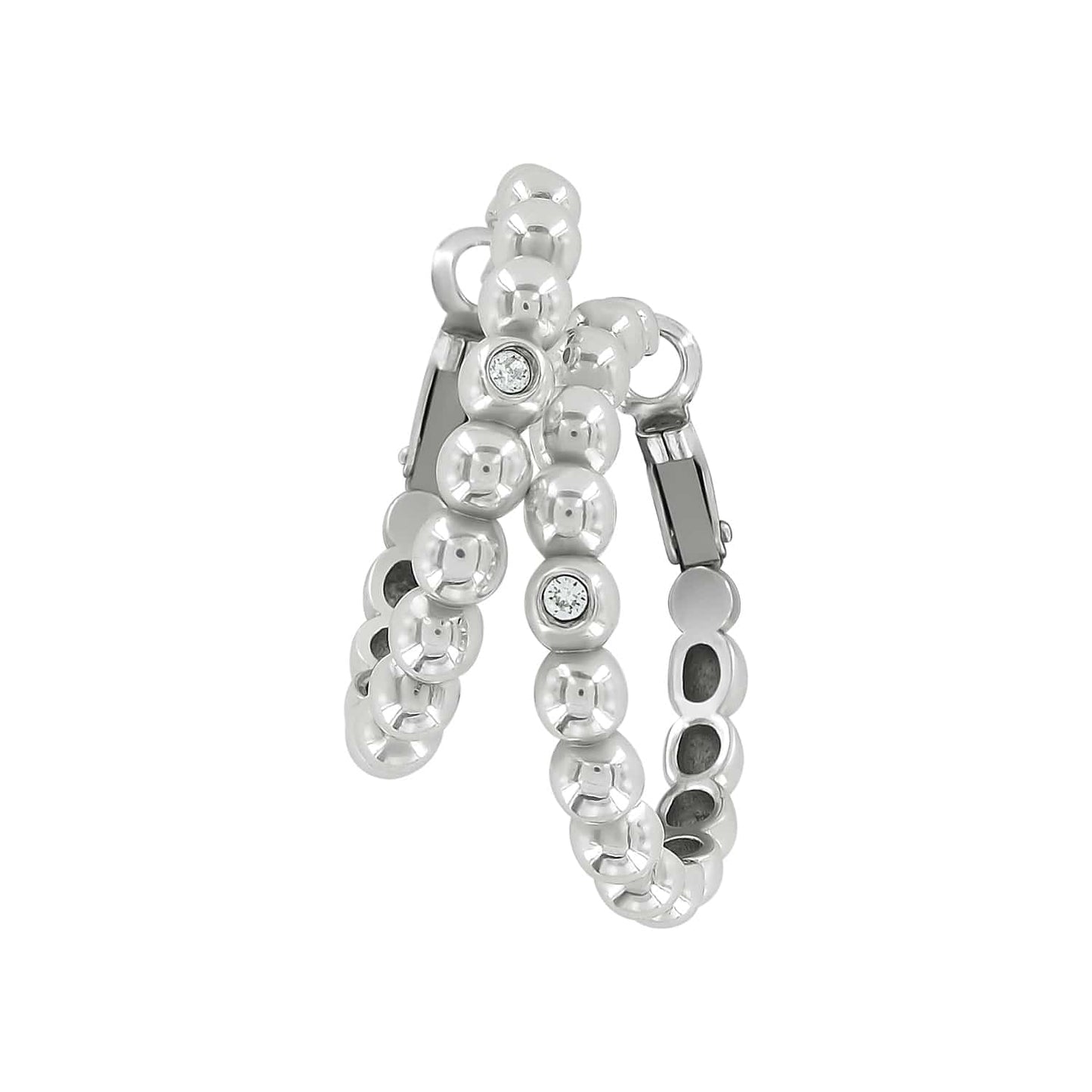 Brighton hoop earrings with silver-plated beaded design and crystal accents on a white background