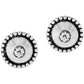 Brighton stud earrings with silver-plated beaded edge and concave center with crystal accent on a white background