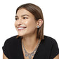 Model wearing Brighton silver-plated crystal stud earrings paired with a silver-plated snowflake charm necklace with crystals