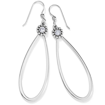 Brighton drop earrings with silver-plated teardrop loops and beaded crystal accents on a white background