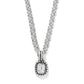 Brighton pendant necklace with emerald-cut crystal in beaded silver-plated frame on rolo chain on a white background