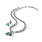 Brighton silver-plated chain necklace with blue crystal teardrop pendants and matching stud earrings on a white background