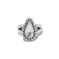 Brighton ring with teardrop crystal centerpiece, silver-plated beaded halo, and split shank band on a white background