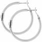 Brighton silver-plated hoop earrings with beaded station accents and hinged closures on a white background