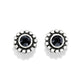 Brighton stud earrings with black crystals and silver-plated beaded edges on a white background