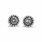 Brighton stud earrings with crystal centers and silver-plated beaded floral borders on a white background