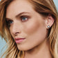 Model wearing a Brighton silver-plated stud earring with a center crystal surrounded by beaded border detail