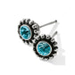 Brighton stud earrings with blue crystals and silver-plated beaded borders on a white background