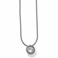Brighton pendant necklace with round crystal centerpiece, silver-plated beaded frame, and snake chain on a white background