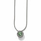 Brighton pendant necklace with green crystal and silver-plated beaded frame on snake chain on a white background