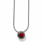 Brighton pendant necklace with red crystal centerpiece, silver-plated beaded frame, and snake chain on a white background