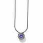 Brighton pendant necklace with round purple crystal in beaded silver-plated setting on snake chain on a white background