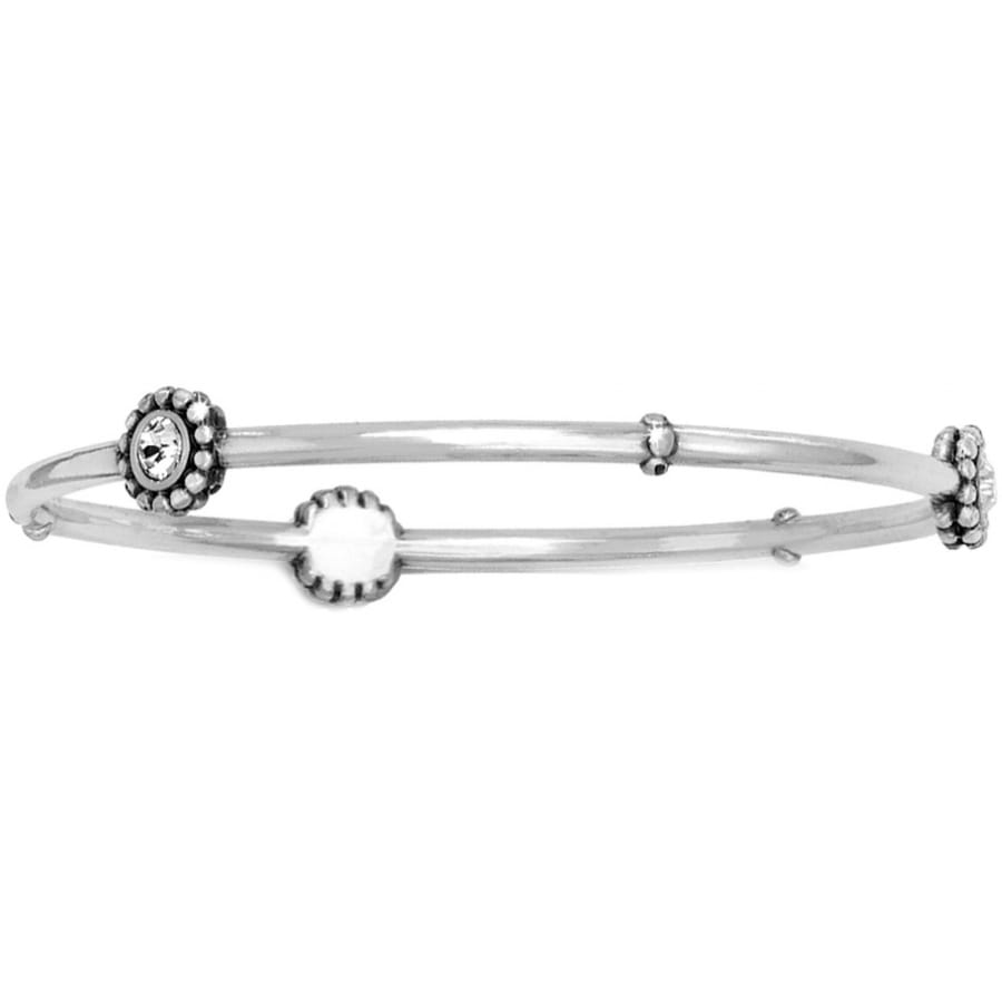 Brighton silver-plated bangle bracelet with crystal and beaded station accents on a white background