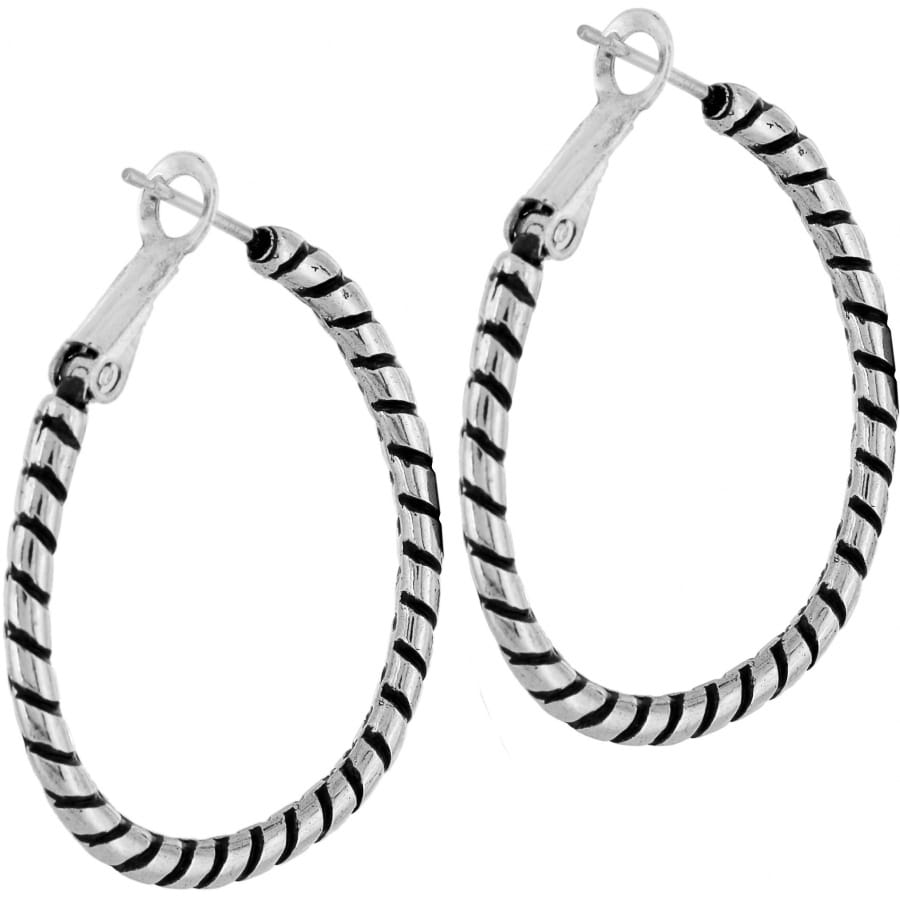 Brighton hoop earrings with silver-plated twisted rope texture and hinged posts on a white background