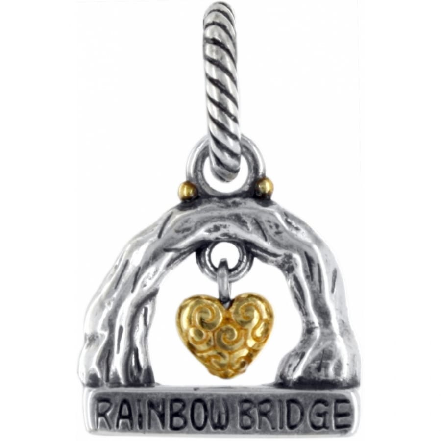 Brighton charm with silver-tone arch, gold-tone filigree heart, and Rainbow Bridge engraving on a white background