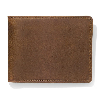 Brighton bifold wallet in brown leather with visible stitching along the top and right edges on a white background