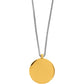 Brighton pendant necklace with round gold-tone disc and silver-tone woven chain on a white background