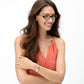 Model wearing Brighton tortoise-frame eyeglasses paired with a silver-tone watch featuring a rectangular mother-of-pearl dial