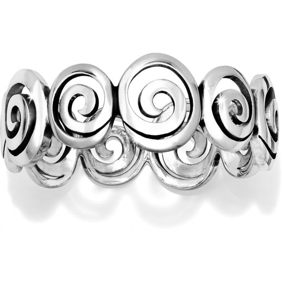 Brighton bracelet with silver-plated swirl spiral motifs linked around the band on a white background