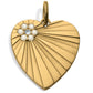 Brighton heart charm with gold-plated ribbed finish, glass pearl flower cluster, and crystal center on a white background