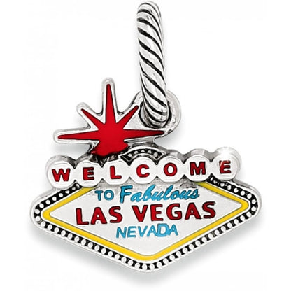 Brighton charm with enameled Welcome to Fabulous Las Vegas Nevada sign design and silver-plated rope bail on a white background