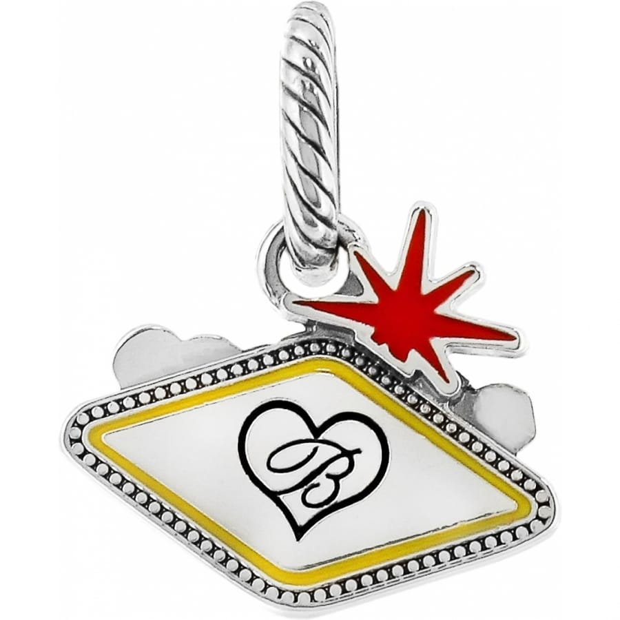 Brighton charm with silver-plated marquee sign design, red star accent, and script B heart motif on a white background