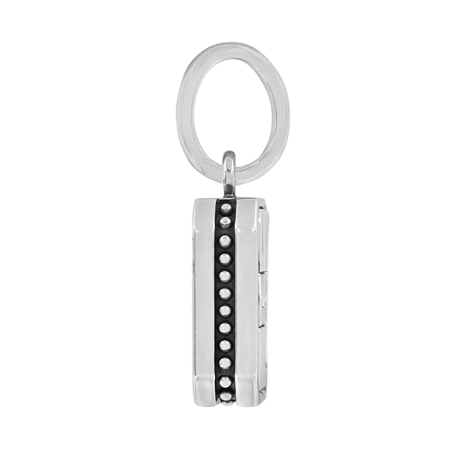Brighton pendant shown from the side with silver-plated finish and beaded detail along the edge on a white background