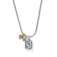Brighton charm necklace with two-tone heart, crystal, and Live Your Life pendant on a white background