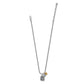 Brighton silver-tone necklace with Live Your Life pendant, gold heart charm, and blue crystal accent on a white background
